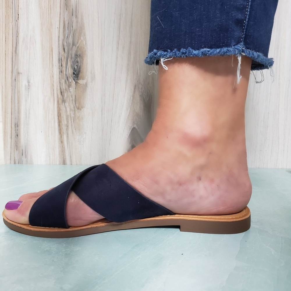 NEW Soda Navy Blue Criss Cross Sandal - Picture 8 of 8